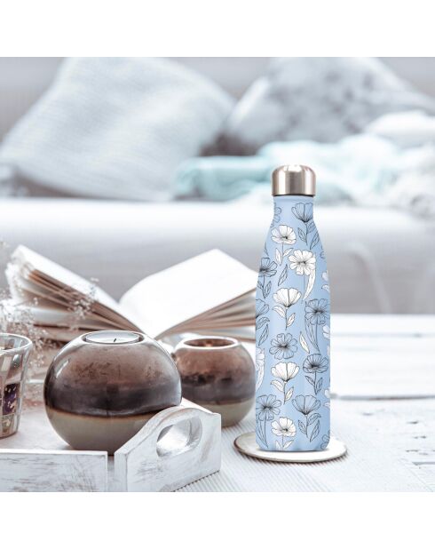 Veelkleurige geïsoleerde fles met blauwe bloemen - 500 ml