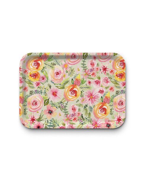 Plateau rectangulaire kraft Spring floral multicolore - 42x30 cm