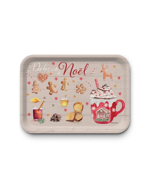 Plateau rectangulaire kraft mat Délices de Noël multicolore - 42x30 cm
