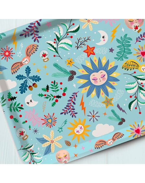 Plateau rectangulaire kraft L Soleil d'hiver multicolore - 30 x 40 cm