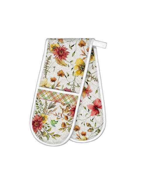 Gant de four double en coton Fall Leaves & Flowers multicolore
