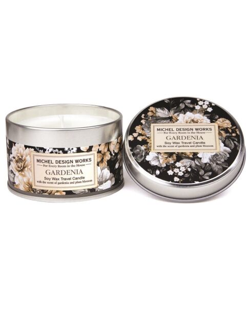 Vela aromática multicolor Gardenia en caja de metal - 113 g
