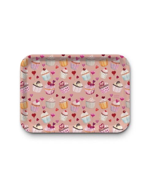 Plateau rectangulaire kraft L De l'amour et des cupcakes multicolore - 30 x 40 cm
