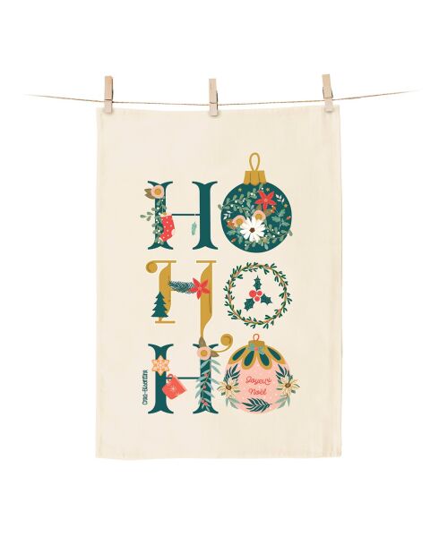 Torchon en coton biologique Ho Ho Ho multicolore - 50 x 70 cm
