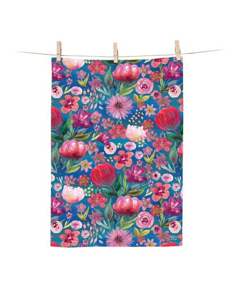 Strofinaccio da tè in cotone biologico folk floreale multicolore - 50 x 70 cm
