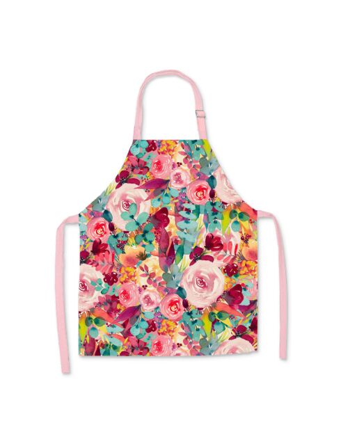 Tablier en coton biologique floral rose multicolore
