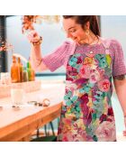 Tablier en coton biologique floral rose multicolore