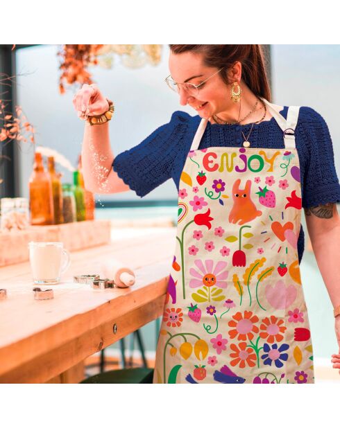 Tablier en coton biologique enjoy multicolore