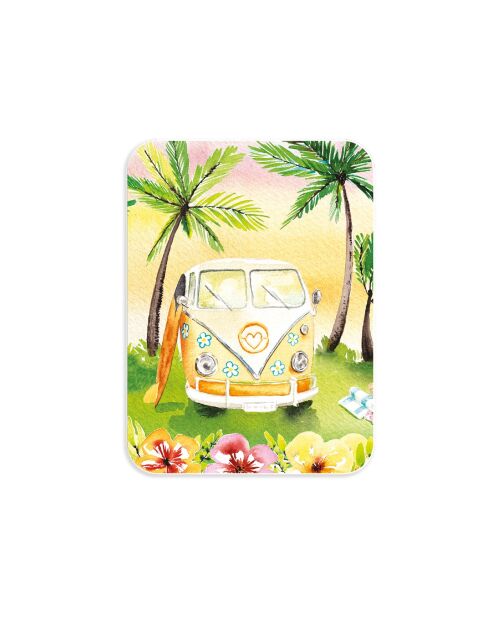 Boîte rectangulaire en métal Vacances rétro (combi) multicolore - 2,2 x 8,5 x 11,5 cm