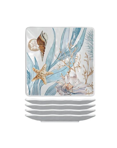 Set 4 assiettes carrées petit modèle mélamine ocean tide multicolore - 15 x 15 cm