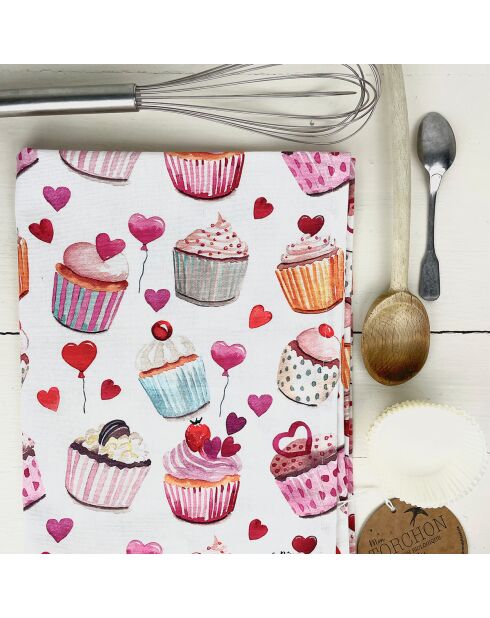 Paño de cocina de algodón orgánico Multicolor Cupcakes - 50 x 70 cm