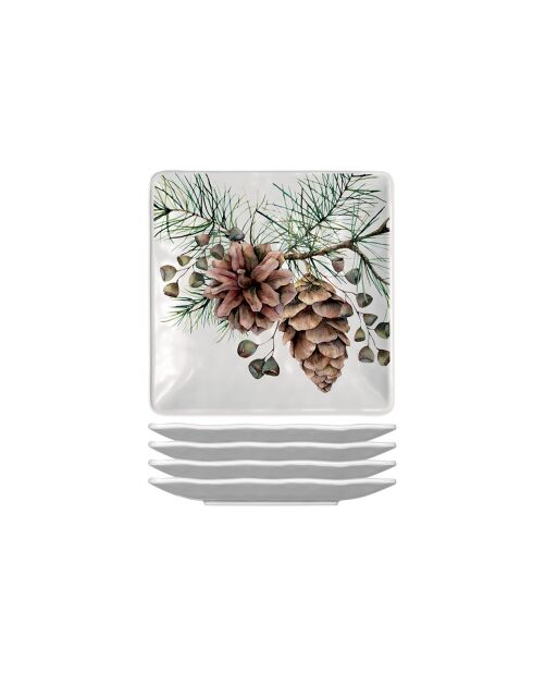 Set 4 assiettes carrées petit modèle mélamine white spruce multicolore - 15 x 15 cm