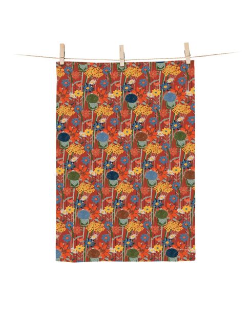Torchon en coton biologique Fleurs des champs multicolore - 50 x 70 cm