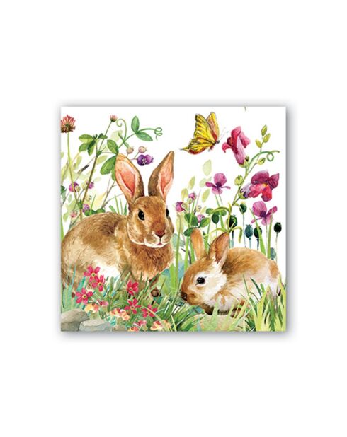 Bunny Meadow (konijn) meerkleurige cocktailservetten, verpakking van 20 stuks - 12,5 x 12,5 cm