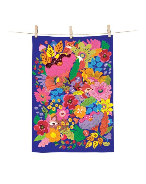 Torchon en coton biologique Forêt florale multicolore - 50 x 70 cm
