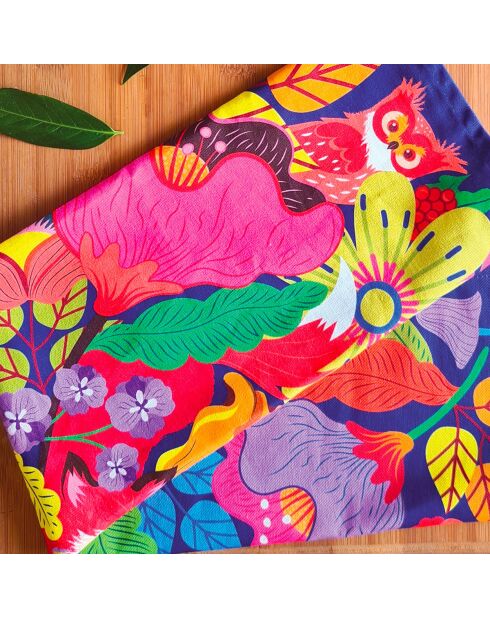 Torchon en coton biologique Forêt florale multicolore - 50 x 70 cm