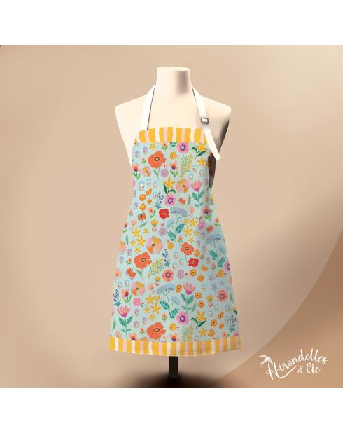 Tablier en coton biologique joli jardin multicolore