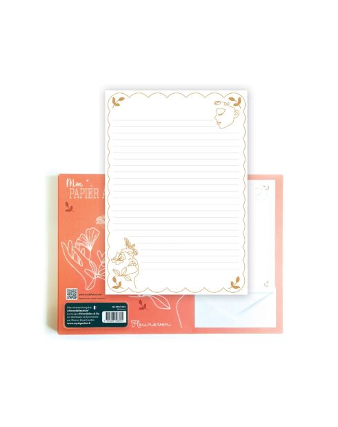 Papier à lettres 20 feuilles et 10 enveloppes Fleurever multicolore - 21 x 29,7 cm