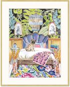 Glasdruck, Goldrahmen, mehrfarbiger Pug Uptown Pets - 52 x 42 x 3 cm