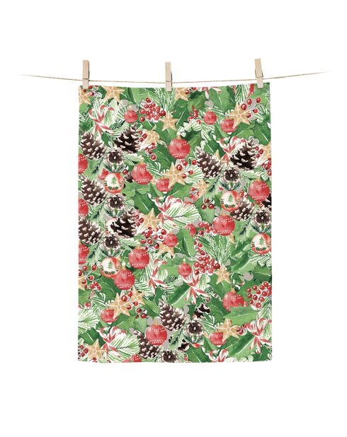 Strofinaccio natalizio multicolore in cotone biologico con fiori - 50 x 70 cm
