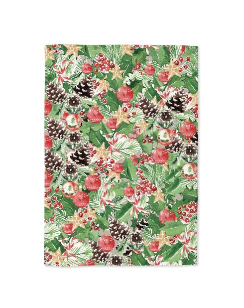 Strofinaccio natalizio multicolore in cotone biologico con fiori - 50 x 70 cm