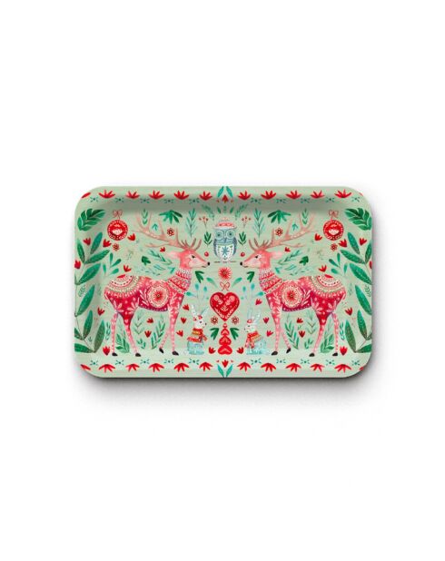Plateau rectangulaire kraft mat Noël Folk multicolore - 28x18 cm