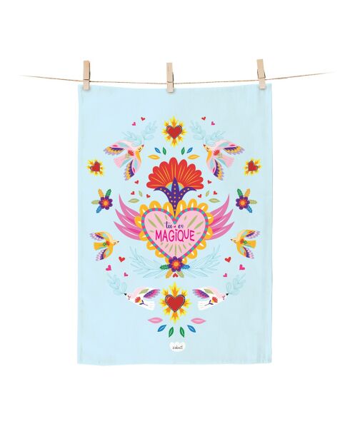 Torchon en coton biologique Tu es magique multicolore - 50 x 70 cm