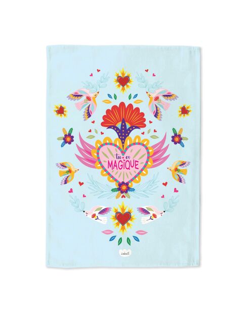 Torchon en coton biologique Tu es magique multicolore - 50 x 70 cm