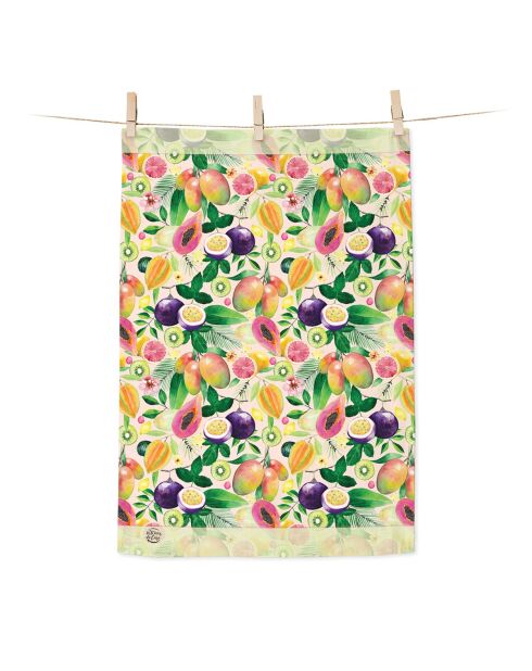 Strofinaccio multicolore in cotone biologico Flamingo Tropico - 50 x 70 cm