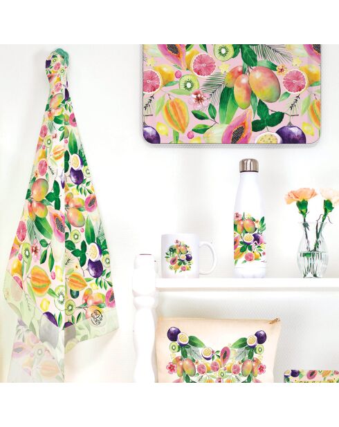 Paño de cocina de algodón orgánico multicolor Flamingo Tropico - 50 x 70 cm