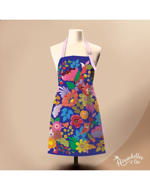 Tablier en coton biologique forêt florale multicolore