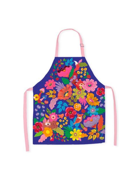 Tablier en coton biologique forêt florale multicolore