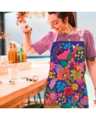 Tablier en coton biologique forêt florale multicolore