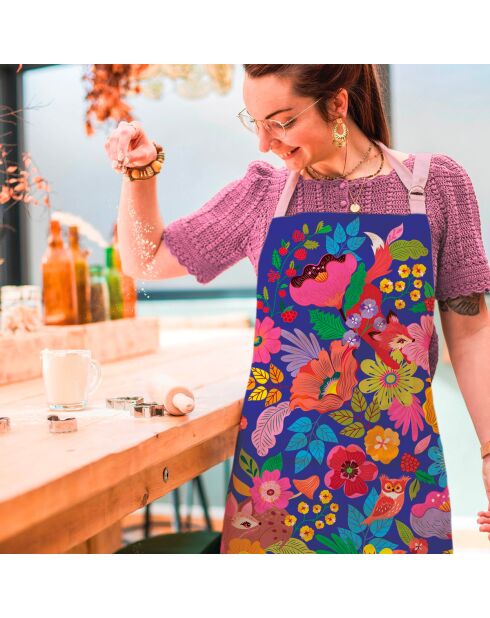 Tablier en coton biologique forêt florale multicolore