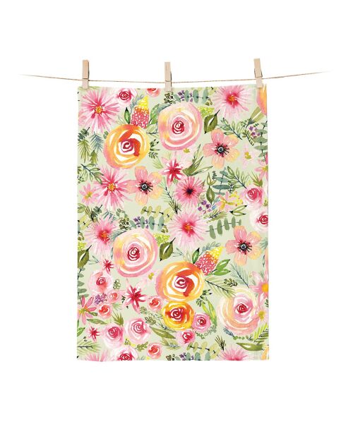 Torchon en coton biologique Spring Floral multicolore - 50 x 70 cm
