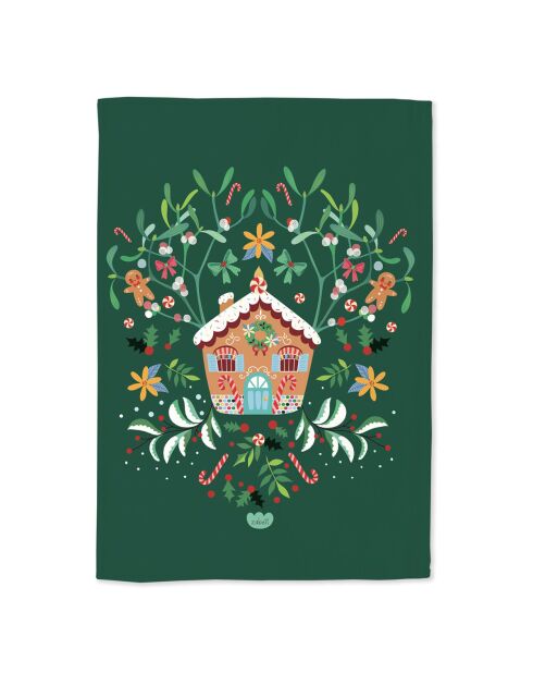Torchon en coton biologique Maison bonbon multicolore - 50 x 70 cm