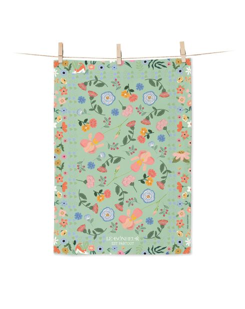 Strofinaccio in cotone biologico Happiness is everywhere (verde) multicolore - 50 x 70 cm