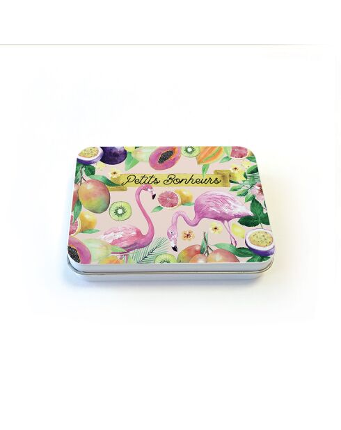 Flamingo Tropico (small joys) veelkleurige rechthoekige metalen doos - 2,2 x 8,5 x 11,5 cm