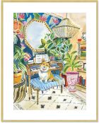 Stampa su vetro, cornice dorata Corgi Uptown Pets multicolor - 52 x 42 x 3 cm
