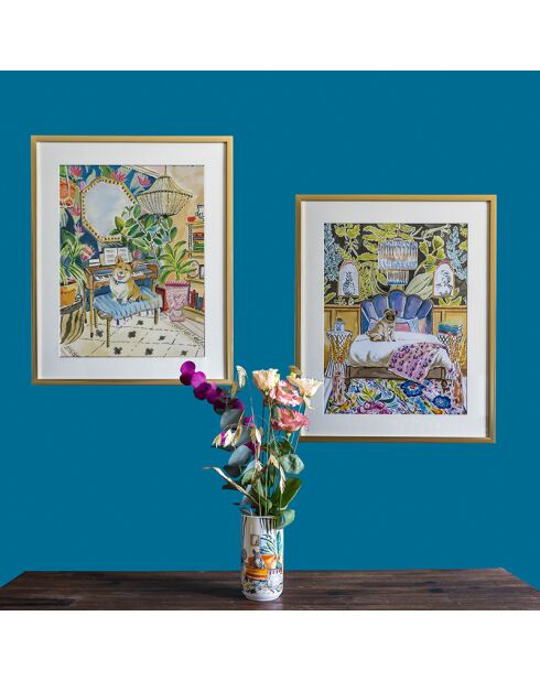 Stampa su vetro, cornice dorata Corgi Uptown Pets multicolor - 52 x 42 x 3 cm