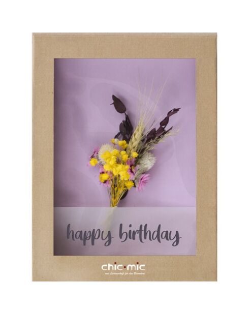 Coffret fleurs séchées Happy Birthday Chic Mic multicolore - 20 x 20 cm