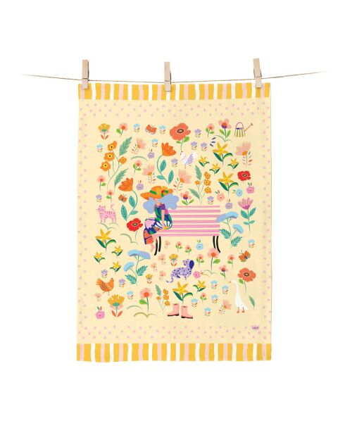 Torchon en coton biologique Joli jardin multicolore - 50 x 70 cm