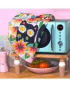 Veelkleurige retro love theedoek van biologisch katoen - 50 x 70 cm