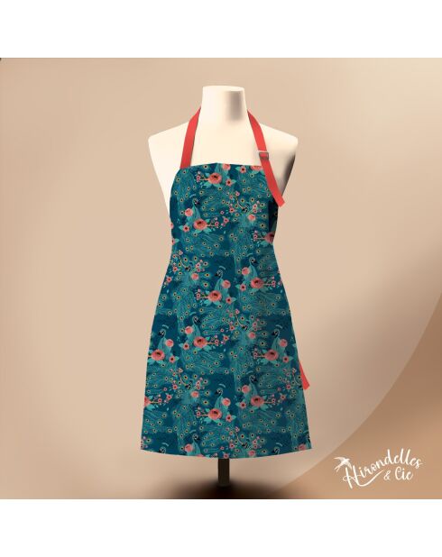 Tablier en coton biologique paon vert