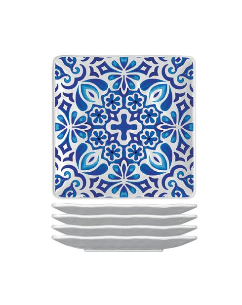 Set 4 assiettes carrées petit modèle mélamine indigo seas multicolore - 15 x 15 cm