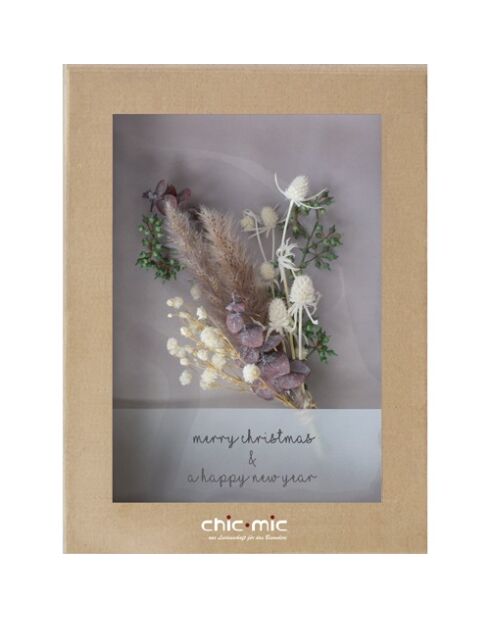 Coffret fleurs séchées Merry Christmas et Happy New Year Chic Mic multicolore - 20 x 20 cm