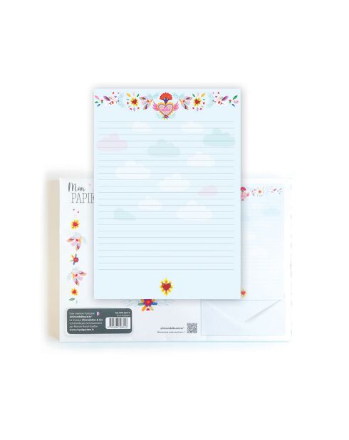 Papel para escribir, 20 hojas y 10 sobres «Eres mágico», multicolor, 21 x 29,7 cm