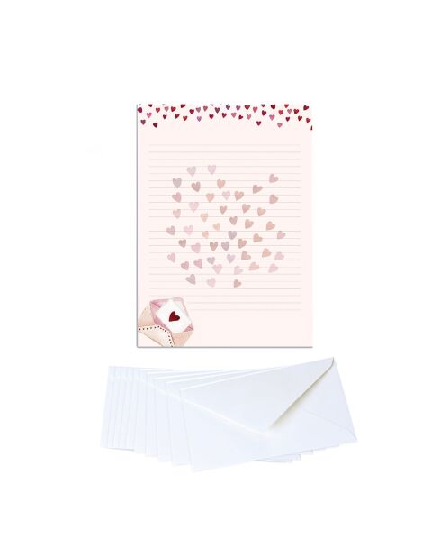 Papier à lettres 20 feuilles et 10 enveloppes Que de l'amour multicolore - 21 x 29,7 cm