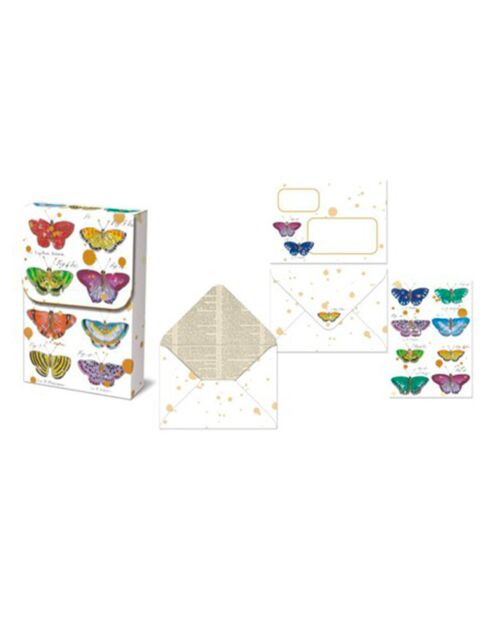 Colourful Specimen, meerkleurige briefkaarten en enveloppen, etui voor 10 correspondentiekaarten en enveloppen - 9 x 13 cm
