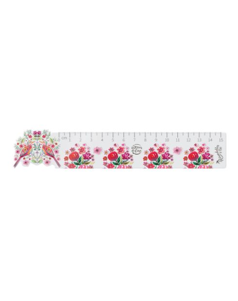 Regla estampada teñida con motivos florales coloridos, ilustrados folclóricos, diámetro 15 cm